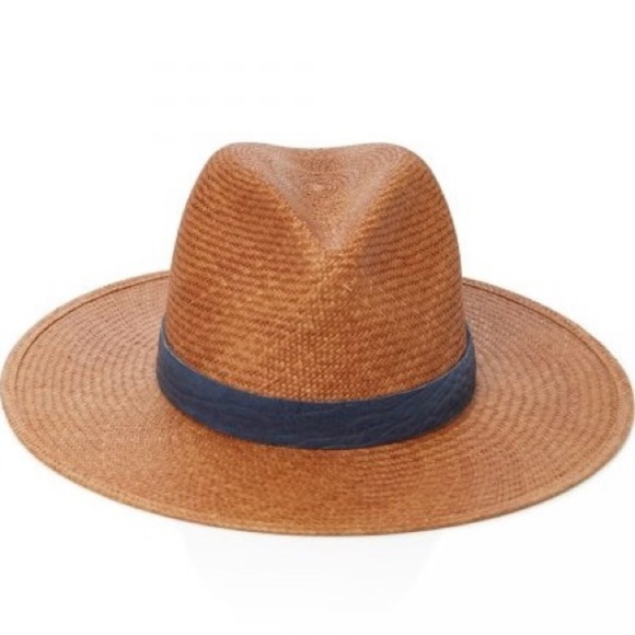 Janessa Leone ‘Panton’ Tan Straw Hat with Navy Blue Lamb Leather Band main image 7